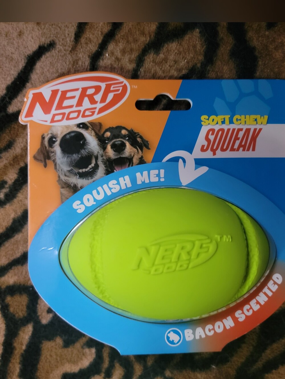 Nerf Dog Football Bacon Scented Soft Chew Squeak Football Sz Med/large